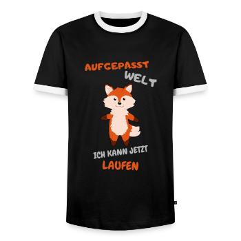 Aufgepasst Welt, ich kann jetzt laufen - Männer Kontrast-T-Shirt - Schwarz/Weiß - Vorne - AI Model Female 172 light (172cm) & AI Model Male 178 light (178cm)