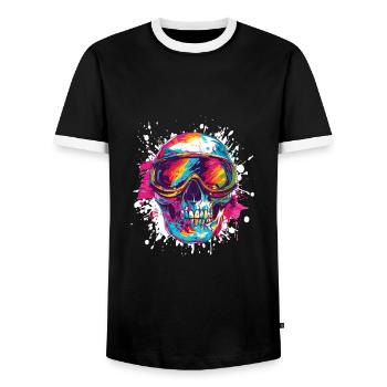 Ski Ski Goggles Skull - Men's Ringer Shirt - black/white - Front - AI Model Female 172 light (172cm) & AI Model Male 178 light (178cm)