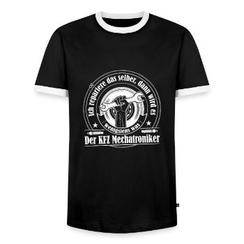 KFZ Mechatroniker - Männer Kontrast-T-Shirt - Schwarz/Weiß - Vorne - AI Model Female 172 light (172cm) & AI Model Male 178 light (178cm)