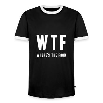 wheres the food - Men's Ringer Shirt - black/white - Front - AI Model Female 172 light (172cm) & AI Model Male 178 light (178cm)