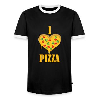 I love Pizza - Ich liebe Pizza - Männer Kontrast-T-Shirt - Schwarz/Weiß - Vorne - AI Model Female 172 light (172cm) & AI Model Male 178 light (178cm)