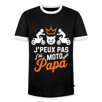 Biker with Dad - I Can't I Have Motorcycle - Men's Ringer Shirt - black/white - Front - AI Model Female 172 light (172cm) & AI Model Male 178 light (178cm)