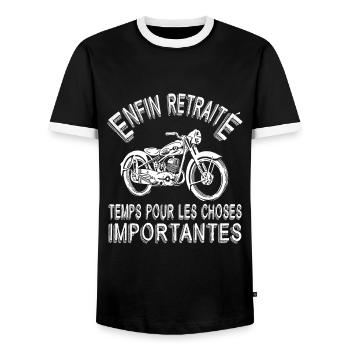 Retraite Motard - Enfin Retraité - T-shirt contrasté Homme - noir/blanc - Devant - AI Model Female 172 light (172cm) & AI Model Male 178 light (178cm)