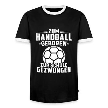 Zum Handball geboren zur Schule gezwungen Handball - Männer Kontrast-T-Shirt - Schwarz/Weiß - Vorne - AI Model Female 172 light (172cm) & AI Model Male 178 light (178cm)