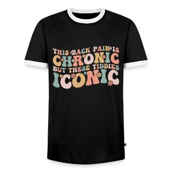 this back pain is chronic but these tiddies iconic - Men's Ringer Shirt - black/white - Front - AI Model Female 172 light (172cm) & AI Model Male 178 light (178cm)