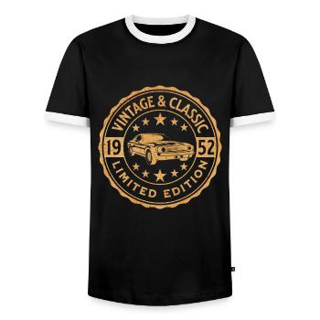 Voiture Vintage 1952 70 Ans Anniversaire - T-shirt contrasté Homme - noir/blanc - Devant - AI Model Female 172 light (172cm) & AI Model Male 178 light (178cm)