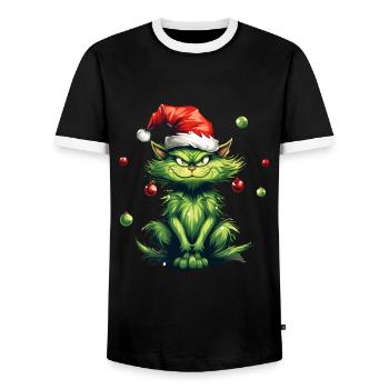 Katze Weihnachten Weihnachtselfe Geschenke Mütze - Männer Kontrast-T-Shirt - Schwarz/Weiß - Vorne - AI Model Female 172 light (172cm) & AI Model Male 178 light (178cm)