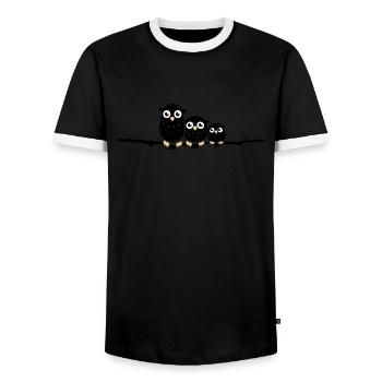 Trois hiboux de bébé sur une branche - T-shirt contrasté Homme - noir/blanc - Devant - AI Model Female 172 light (172cm) & AI Model Male 178 light (178cm)