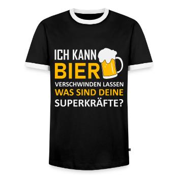 Ich kann Bier verschwinden lassen Bier Sprüche - Männer Kontrast-T-Shirt - Schwarz/Weiß - Vorne - AI Model Female 172 light (172cm) & AI Model Male 178 light (178cm)