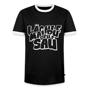 Lächle mal du geile Sau lustiger Spruch - Männer Kontrast-T-Shirt - Schwarz/Weiß - Vorne - AI Model Female 172 light (172cm) & AI Model Male 178 light (178cm)