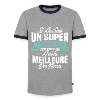 Super Oncle - Humour Cadeau Nièce Tonton - T-shirt contrasté Homme - gris/marine  - Devant - AI Model Female 172 light (172cm) & AI Model Male 178 light (178cm)