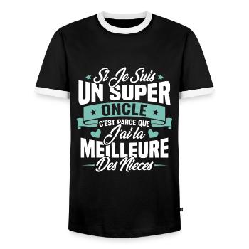 Super Oncle - Humour Cadeau Nièce Tonton - T-shirt contrasté Homme - noir/blanc - Devant - AI Model Female 172 light (172cm) & AI Model Male 178 light (178cm)