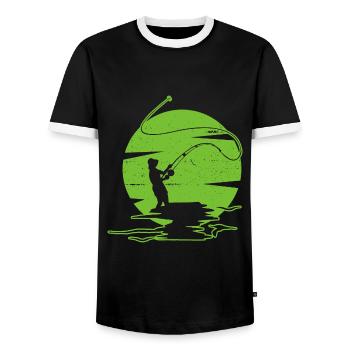 Fliegenfischen - Männer Kontrast-T-Shirt - Schwarz/Weiß - Vorne - AI Model Female 172 light (172cm) & AI Model Male 178 light (178cm)