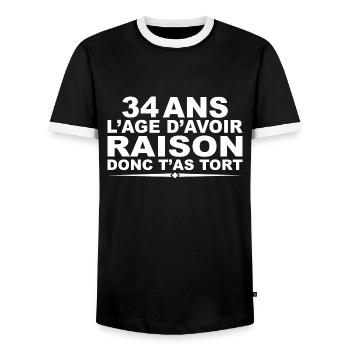 34 years | Humor 34th Birthday Gift - Men's Ringer Shirt - black/white - Front - AI Model Female 172 light (172cm) & AI Model Male 178 light (178cm)