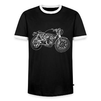 Caferacer Oldschool Biker T-Shirt - Männer Kontrast-T-Shirt - Schwarz/Weiß - Vorne - AI Model Female 172 light (172cm) & AI Model Male 178 light (178cm)
