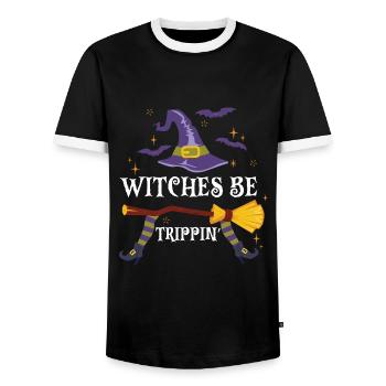 Halloween Witches be Trippin - Men's Ringer Shirt - black/white - Front - AI Model Female 172 light (172cm) & AI Model Male 178 light (178cm)