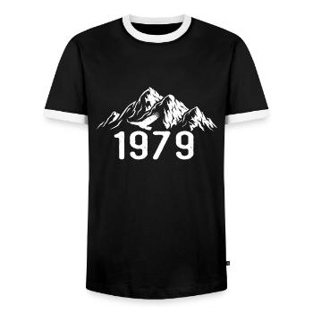 Vintage Birthday 1979 - Retro Gift Idea 1979 - Men's Ringer Shirt - black/white - Front - AI Model Female 172 light (172cm) & AI Model Male 178 light (178cm)