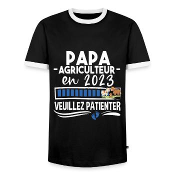 2023 Papa Agriculteur Agriculture Bébé Naissance - T-shirt contrasté Homme - noir/blanc - Devant - AI Model Female 172 light (172cm) & AI Model Male 178 light (178cm)