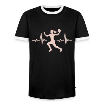 Herzschlag eines Handballspielers, Handball - Männer Kontrast-T-Shirt - Schwarz/Weiß - Vorne - AI Model Female 172 light (172cm) & AI Model Male 178 light (178cm)