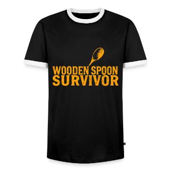 Holzlöffel Survivor Champion Lustig - Männer Kontrast-T-Shirt - Schwarz/Weiß - Vorne - AI Model Female 172 light (172cm) & AI Model Male 178 light (178cm)