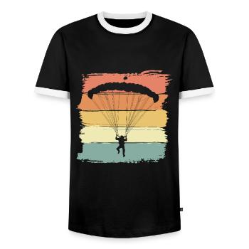Skydiving vintage retro paraglider - Men's Ringer Shirt - black/white - Front - AI Model Female 172 light (172cm) & AI Model Male 178 light (178cm)