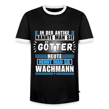 Gods in Antiquity. Today's security guard - Men's Ringer Shirt - black/white - Front - AI Model Female 172 light (172cm) & AI Model Male 178 light (178cm)