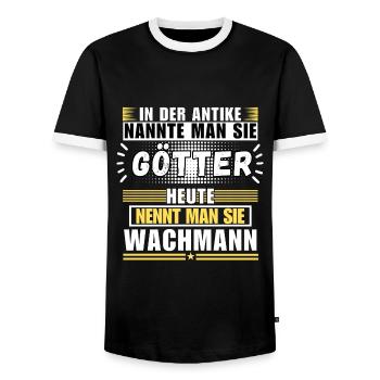 Gods in antiquity. Security guard today - Men's Ringer Shirt - black/white - Front - AI Model Female 172 light (172cm) & AI Model Male 178 light (178cm)