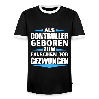 Controller landed in the wrong job - Men's Ringer Shirt - black/white - Front - AI Model Female 172 light (172cm) & AI Model Male 178 light (178cm)