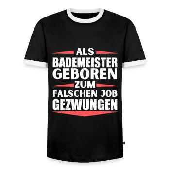 Bademeister im falschen Job gelandet - Männer Kontrast-T-Shirt - Schwarz/Weiß - Vorne - AI Model Female 172 light (172cm) & AI Model Male 178 light (178cm)