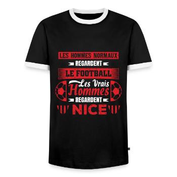 les vrais hommes regardent NICE fans club de foot - T-shirt contrasté Homme - noir/blanc - Devant - AI Model Female 172 light (172cm) & AI Model Male 178 light (178cm)