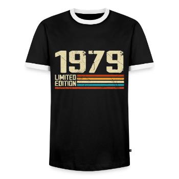 Vintage 1979 Retro Birthday - Born in 1979 - Men's Ringer Shirt - black/white - Front - AI Model Female 172 light (172cm) & AI Model Male 178 light (178cm)