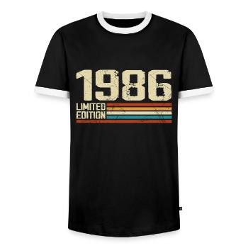 Vintage 1986 Retro Birthday - Born in 1986 - Men's Ringer Shirt - black/white - Front - AI Model Female 172 light (172cm) & AI Model Male 178 light (178cm)