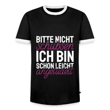 Bitte Nicht Schubsen Bin schon leicht angetüdelt - Männer Kontrast-T-Shirt - Schwarz/Weiß - Vorne - AI Model Female 172 light (172cm) & AI Model Male 178 light (178cm)