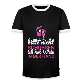 Bitte Nicht Schubsen Ich Hab Wein In Der Hand - Männer Kontrast-T-Shirt - Schwarz/Weiß - Vorne - AI Model Female 172 light (172cm) & AI Model Male 178 light (178cm)
