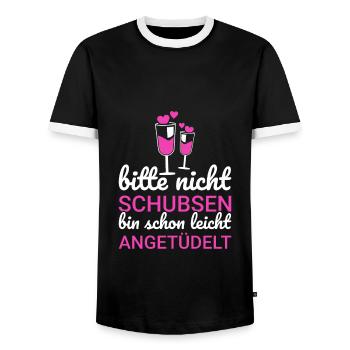 Bitte Nicht Schubsen Bin schon leicht angetüdelt - Männer Kontrast-T-Shirt - Schwarz/Weiß - Vorne - AI Model Female 172 light (172cm) & AI Model Male 178 light (178cm)