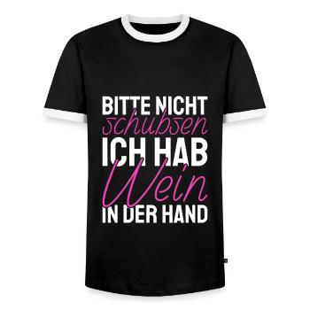Bitte Nicht Schubsen Ich Hab Wein In Der Hand - Männer Kontrast-T-Shirt - Schwarz/Weiß - Vorne - AI Model Female 172 light (172cm) & AI Model Male 178 light (178cm)