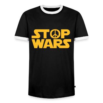stop Wars - Men's Ringer Shirt - black/white - Front - AI Model Female 172 light (172cm) & AI Model Male 178 light (178cm)