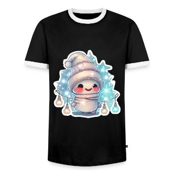 Cuddly snowman with fairy lights - Men's Ringer Shirt - black/white - Front - AI Model Female 172 light (172cm) & AI Model Male 178 light (178cm)