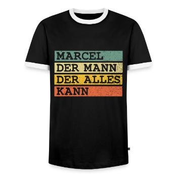 Der Mann Der Alles kann Marcel - Männer Kontrast-T-Shirt - Schwarz/Weiß - Vorne - AI Model Female 172 light (172cm) & AI Model Male 178 light (178cm)