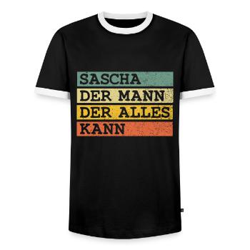 Der Mann Der Alles kann Sascha - Männer Kontrast-T-Shirt - Schwarz/Weiß - Vorne - AI Model Female 172 light (172cm) & AI Model Male 178 light (178cm)