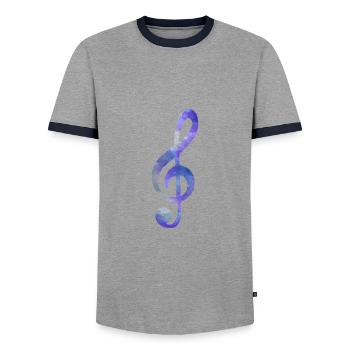 music key - Men's Ringer Shirt - grey/navy  - Front - AI Model Female 172 light (172cm) & AI Model Male 178 light (178cm)