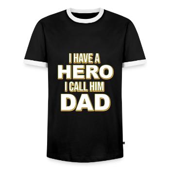 Dad Hero Hero Father Dad Gift Family - Men's Ringer Shirt - black/white - Front - AI Model Female 172 light (172cm) & AI Model Male 178 light (178cm)