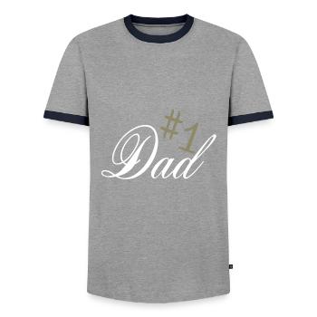 Number One Dad Best Dad # 1 Dad Father's Day Papa Father - Men's Ringer Shirt - grey/navy  - Front - AI Model Female 172 light (172cm) & AI Model Male 178 light (178cm)