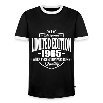 Limited edition 1965 - Men's Ringer Shirt - black/white - Front - AI Model Female 172 light (172cm) & AI Model Male 178 light (178cm)