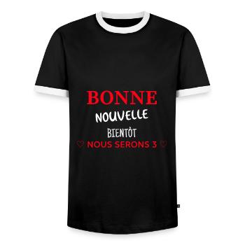Nous serons 3 cadeau annonce grossesse - T-shirt contrasté Homme - noir/blanc - Devant - AI Model Female 172 light (172cm) & AI Model Male 178 light (178cm)