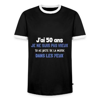 J'ai 50 ans cadeau anniversaire 50 ans humour - T-shirt contrasté Homme - noir/blanc - Devant - AI Model Female 172 light (172cm) & AI Model Male 178 light (178cm)