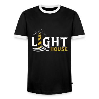 Leuchtturm - Männer Kontrast-T-Shirt - Schwarz/Weiß - Vorne - AI Model Female 172 light (172cm) & AI Model Male 178 light (178cm)