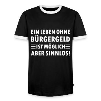 Ein leben ohne Bürgergeld ist Möglich aber Sinnlos - Männer Kontrast-T-Shirt - Schwarz/Weiß - Vorne - AI Model Female 172 light (172cm) & AI Model Male 178 light (178cm)