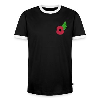 poppy flower by_patjila - Men's Ringer Shirt - black/white - Front - AI Model Female 172 light (172cm) & AI Model Male 178 light (178cm)