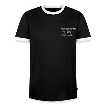 KANN SPUREN VON BIER ENTHALTEN - Männer Kontrast-T-Shirt - Schwarz/Weiß - Vorne - AI Model Female 172 light (172cm) & AI Model Male 178 light (178cm)